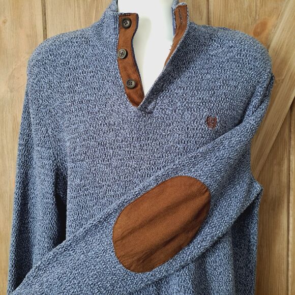 Chaps 3 Button Pullover Sweater Mens XL Brown Elbow Patches Preppy Office Casual - Picture 4 of 14